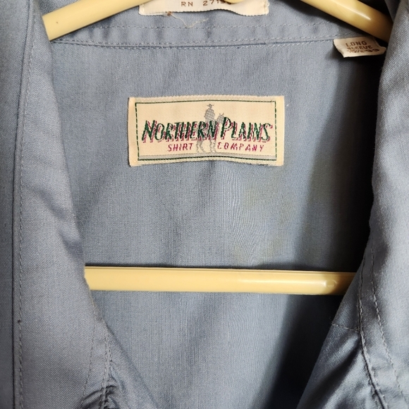 Northern Plains Mens |16.5x33| VTG LS Blue Western Pearl Snap Point Collar Shirt - Picture 2 of 8